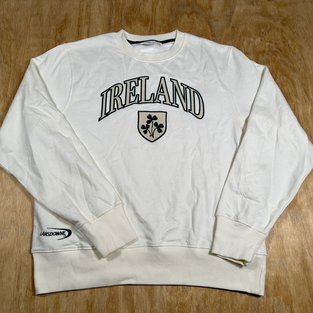 Lansdowne Ireland Sweatshirt Mens XL Cream Embroidered Shamrock Crewneck Fleece